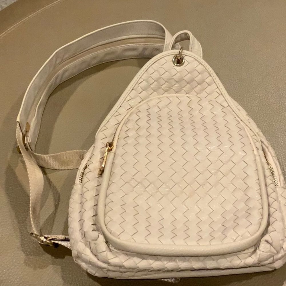 Off white Faux Leather woven Back pack